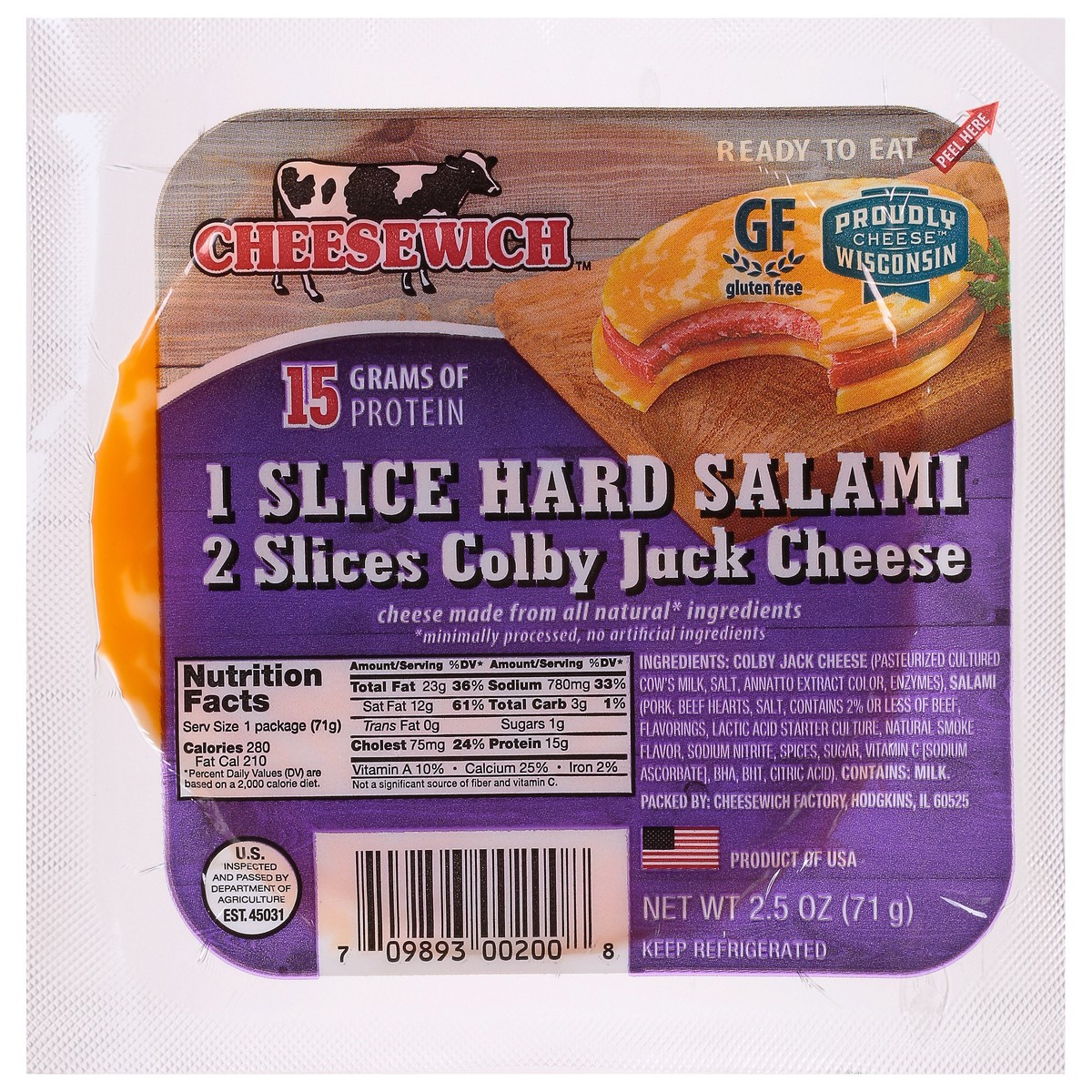 slide 1 of 14, Cheesewich Hard Salami & Colby Jack Cheese 2.5 oz, 2.5 oz