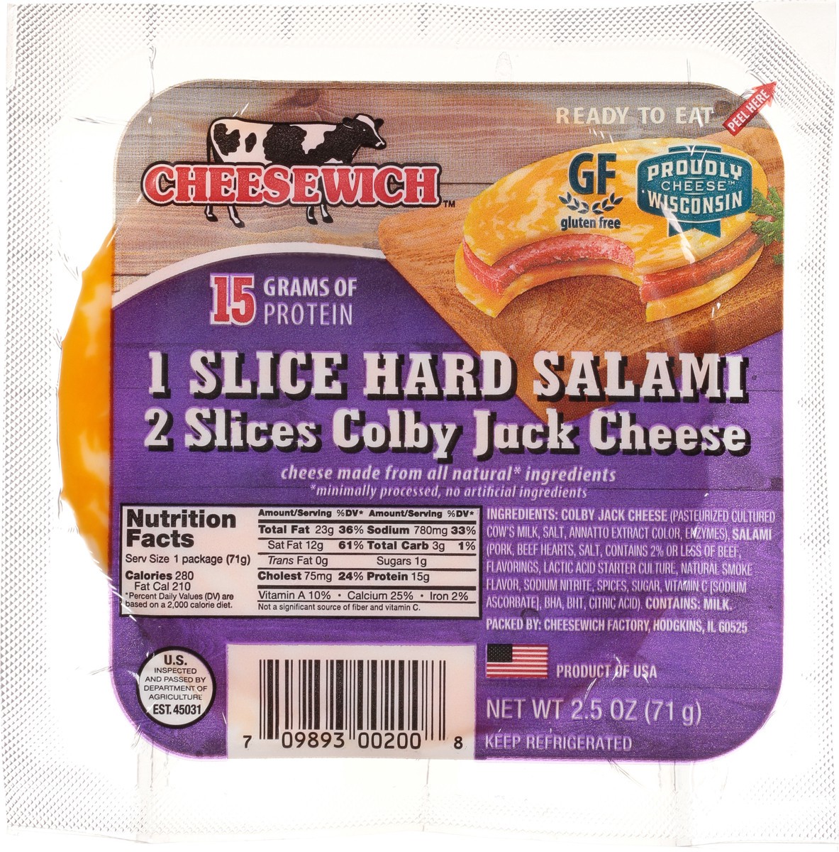 slide 4 of 14, Cheesewich Hard Salami & Colby Jack Cheese 2.5 oz, 2.5 oz