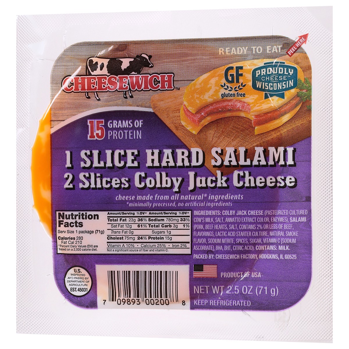 slide 3 of 14, Cheesewich Hard Salami & Colby Jack Cheese 2.5 oz, 2.5 oz