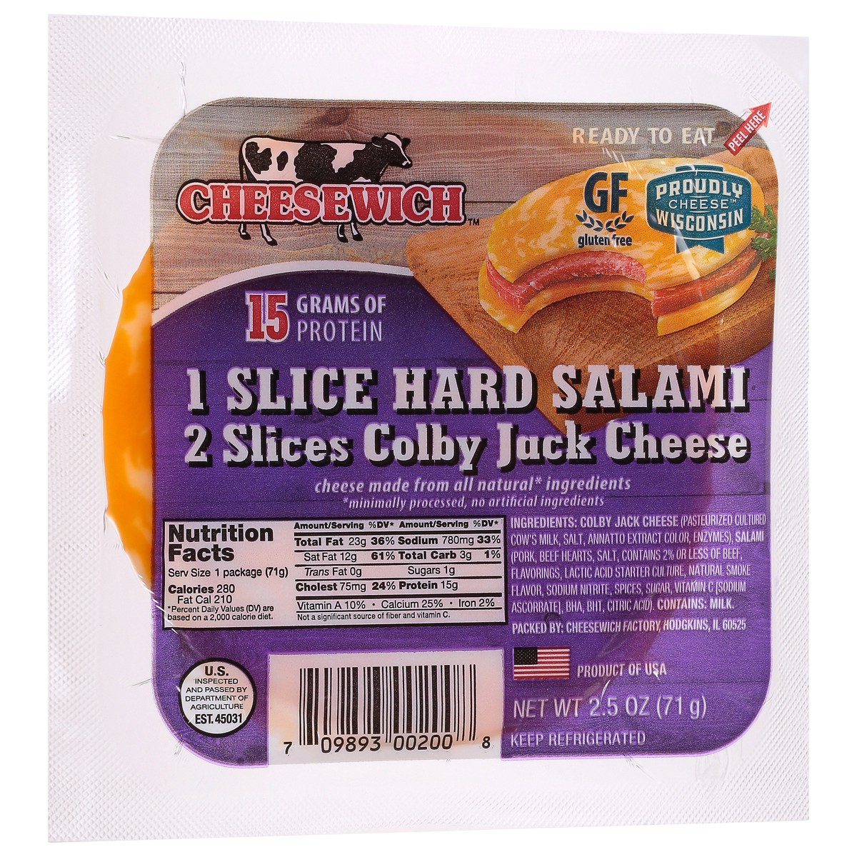 slide 2 of 14, Cheesewich Hard Salami & Colby Jack Cheese 2.5 oz, 2.5 oz