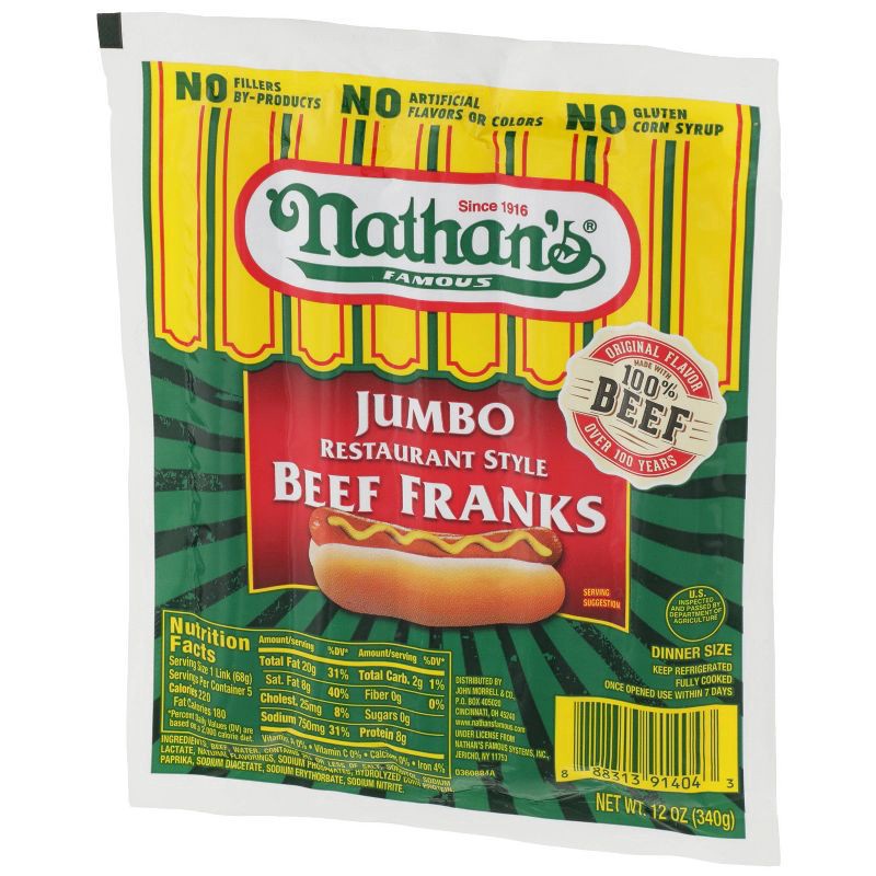 slide 3 of 6, Nathan's Famous Jumbo Restaurant Style Beef Franks, 14 oz