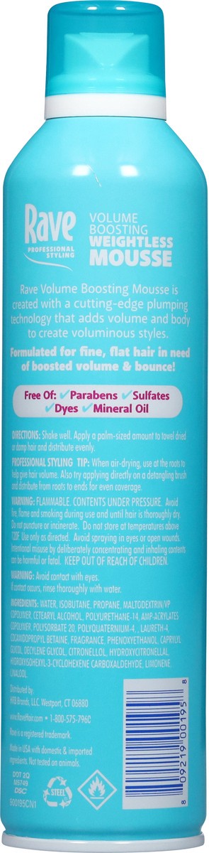 slide 11 of 13, Rave Volume Boosting Weightless Unscented Mousse 7 oz, 7 oz