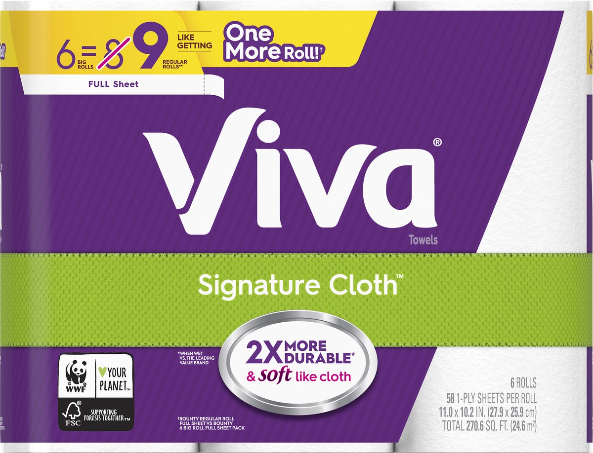 slide 7 of 10, Viva Signature Cloth 1-Ply Big Rolls Full Sheet Paper Towels 6 Rolls, 6 ct