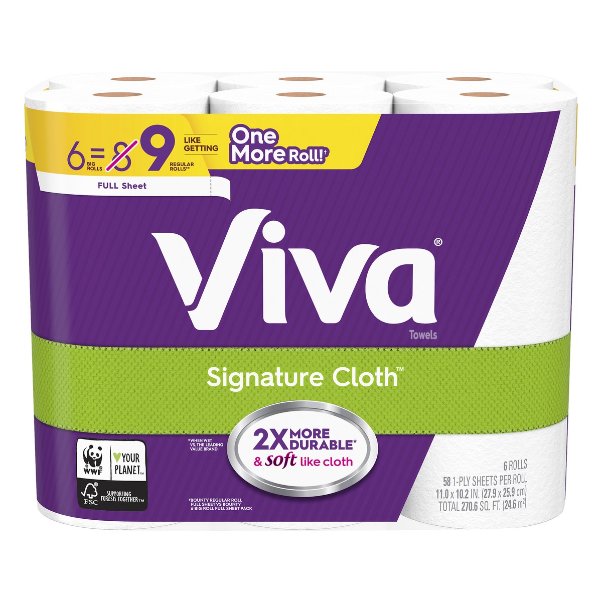 slide 1 of 10, Viva Signature Cloth 1-Ply Big Rolls Full Sheet Paper Towels 6 Rolls, 6 ct