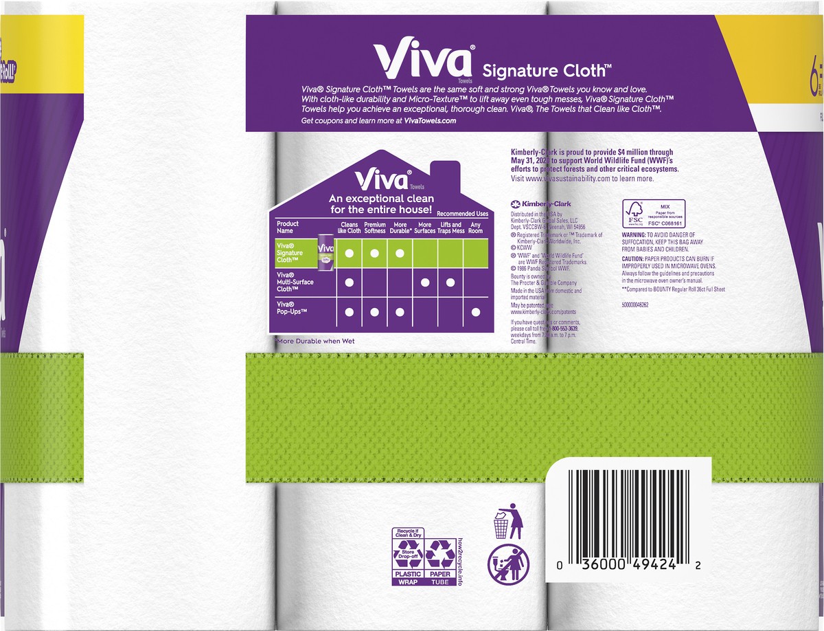 slide 9 of 10, Viva Signature Cloth 1-Ply Big Rolls Full Sheet Paper Towels 6 Rolls, 6 ct