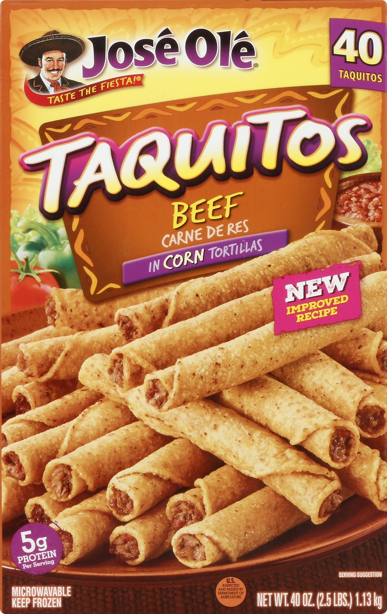 slide 2 of 13, José Olé in Corn Tortillas Beef Taquitos 40 ea, 40 ct