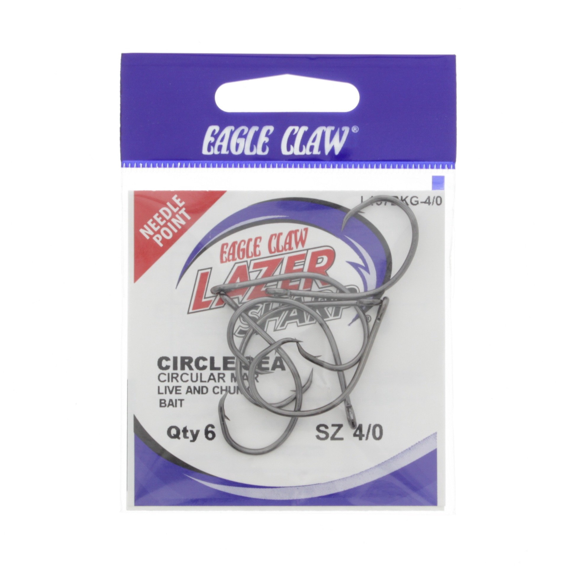 slide 1 of 1, Eagle Claw Lazer Sharp Circle Sea Hook, Size 4/0, 6 ct