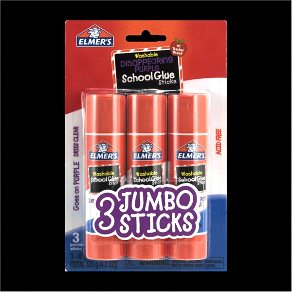 slide 1 of 1, Elmer's Disappearing Purple School Jumbo Glue Sticks, 3 ct