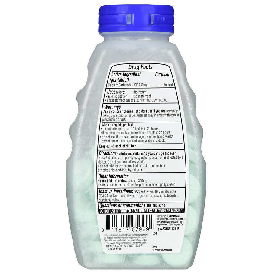 slide 5 of 5, Walgreens Extra Strength Wintergreen Antacid Chewable Tablets, 96 ct