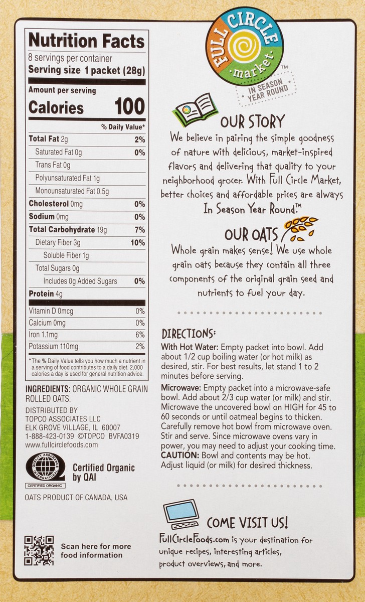 slide 7 of 14, Full Circle Market Organic Original Instant Oatmeal 8 ea, 7.9 oz