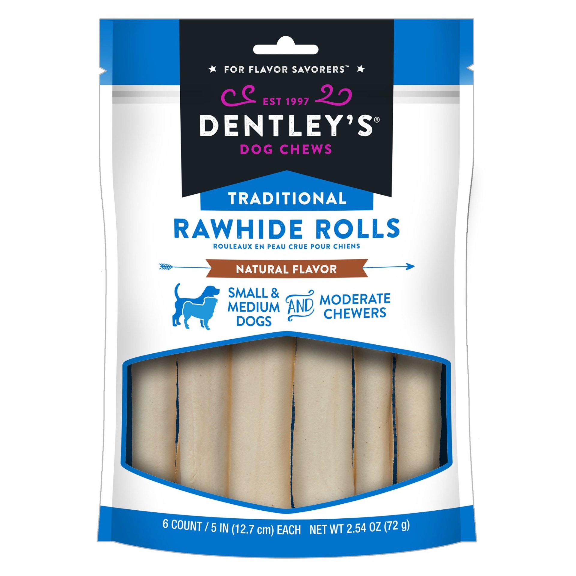 slide 1 of 1, Dentley's Traditional 5 Rawhide Rolls Dog Chew - 6 Count", 6 ct