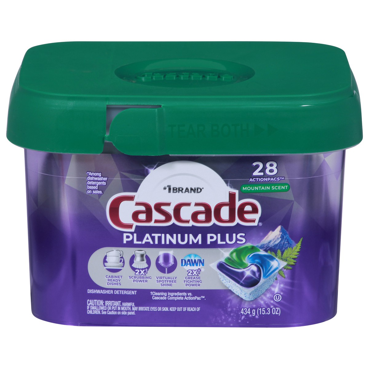 slide 4 of 13, Cascade Platinum Plus ActionPacs Mountain Scent Dishwasher Detergent 28 ea, 28 ct