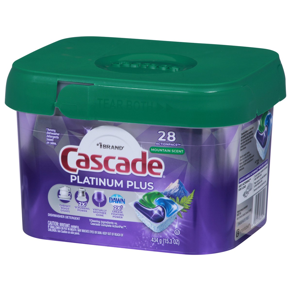 slide 8 of 13, Cascade Platinum Plus ActionPacs Mountain Scent Dishwasher Detergent 28 ea, 28 ct