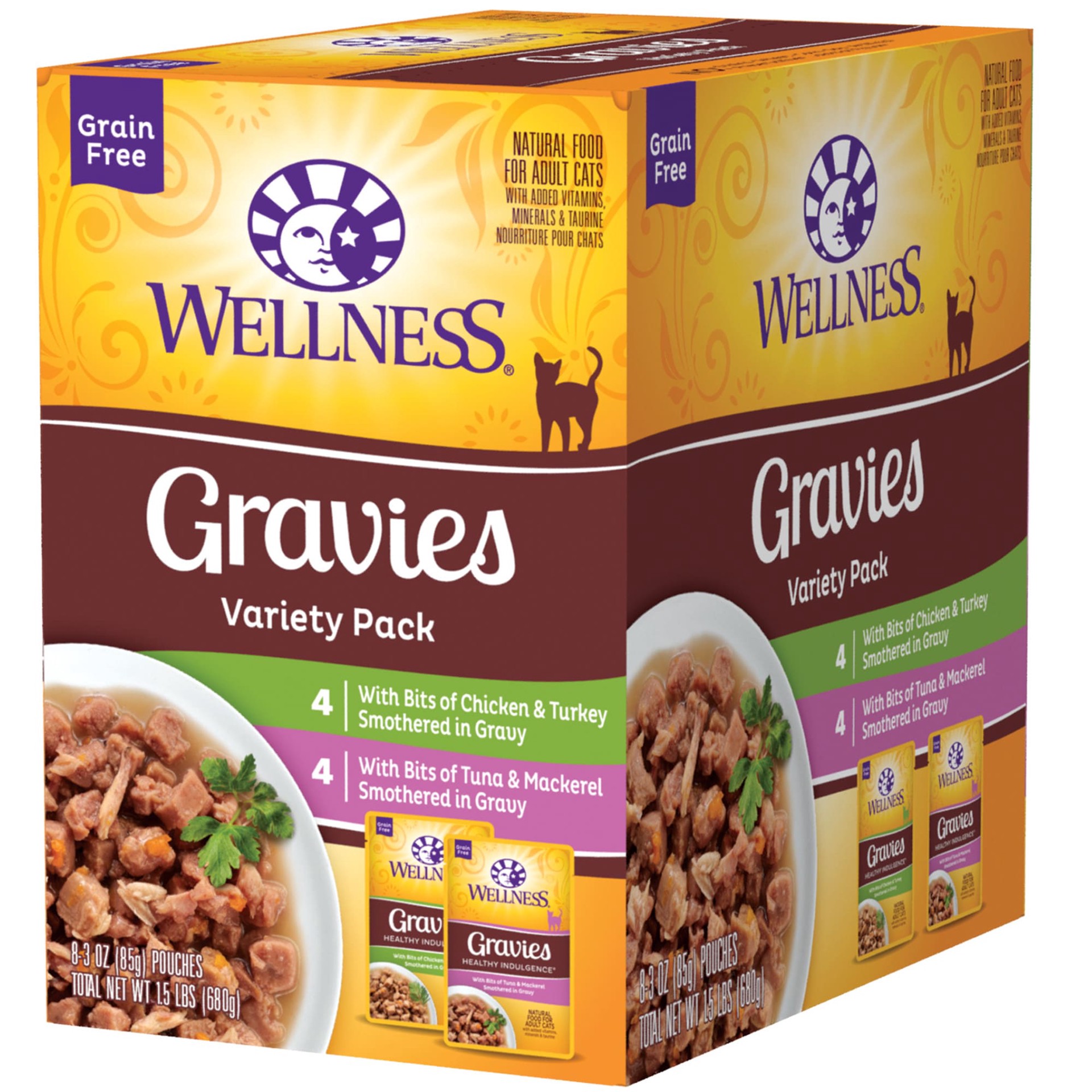 slide 1 of 5, Wellness Gravies Adult Cat Food - Grain Free, Variety Pack, 1 ct