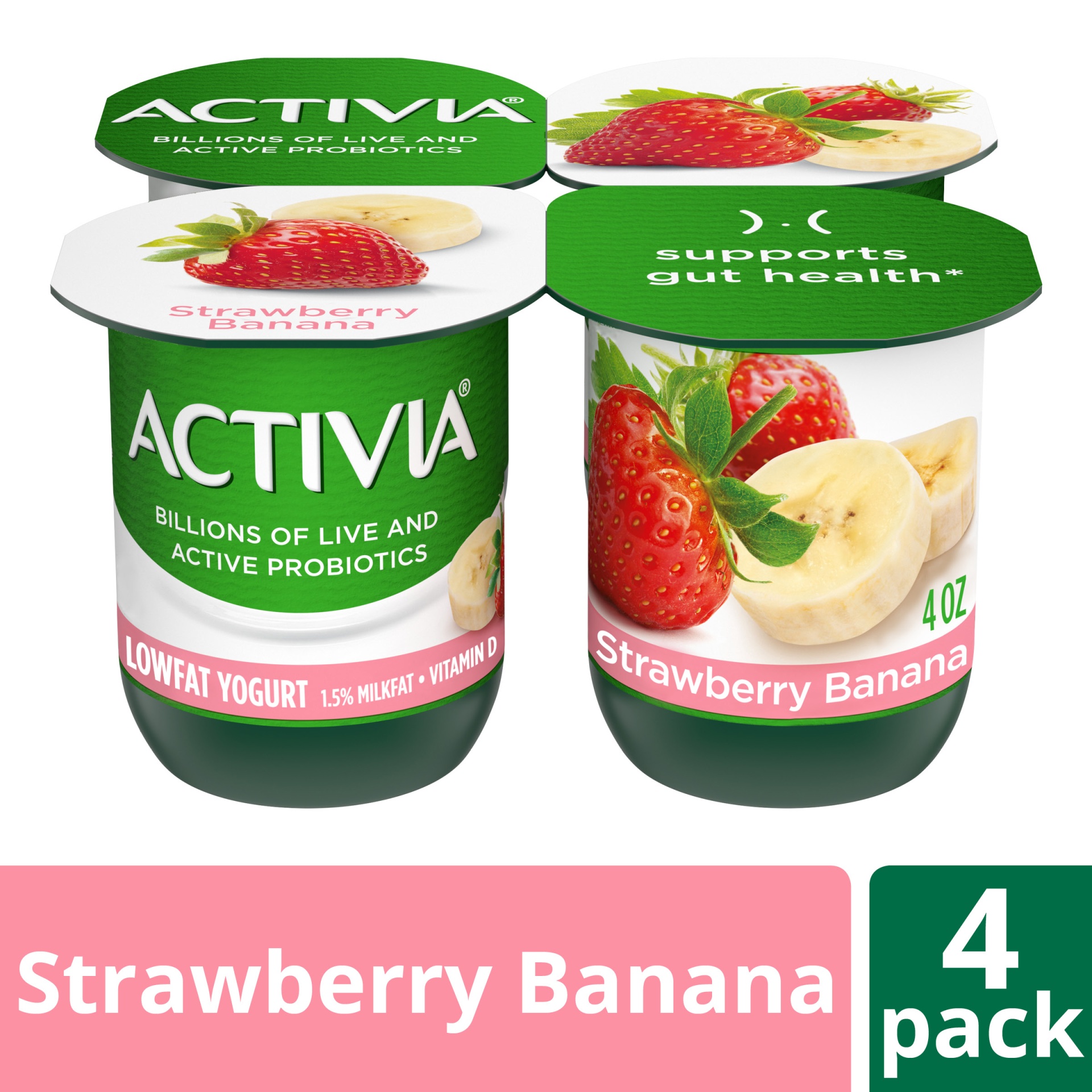 slide 1 of 7, Activia Low Fat Probiotic Strawberry Banana Yogurt, 4 oz