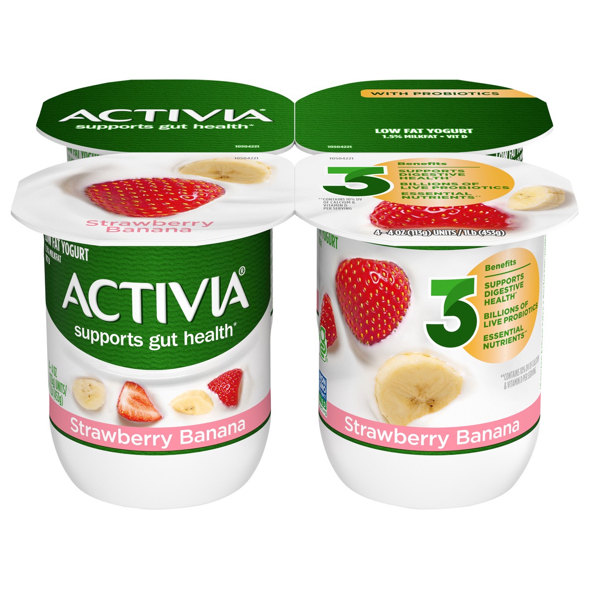 slide 1 of 8, Activia Strawberry Banana Probiotic Yogurt, Lowfat Yogurt Cups, 4 ct; 4 oz