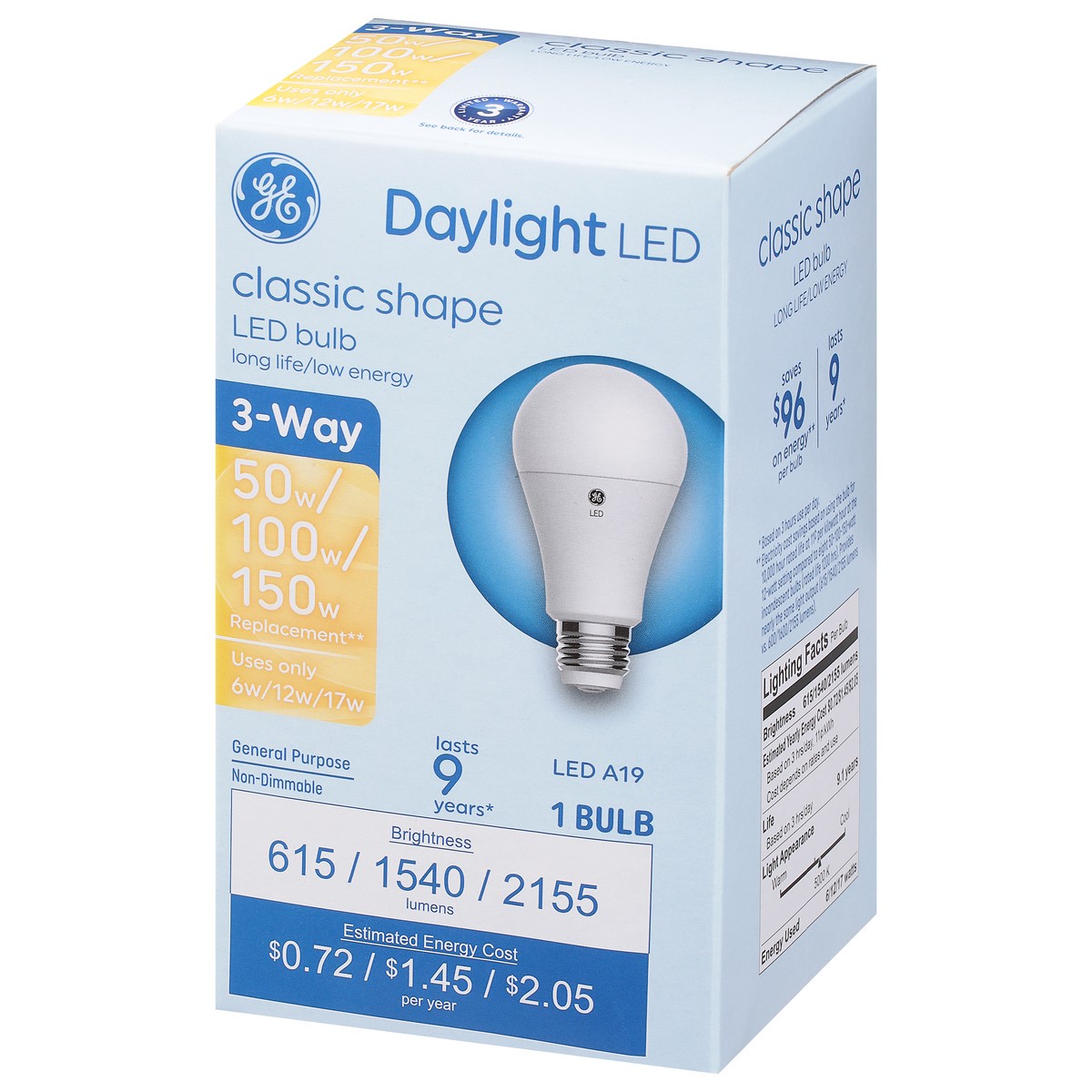slide 5 of 9, GE 3-Way Classic Shape Daylight LED Light Bulb 1 ea, 1 ct