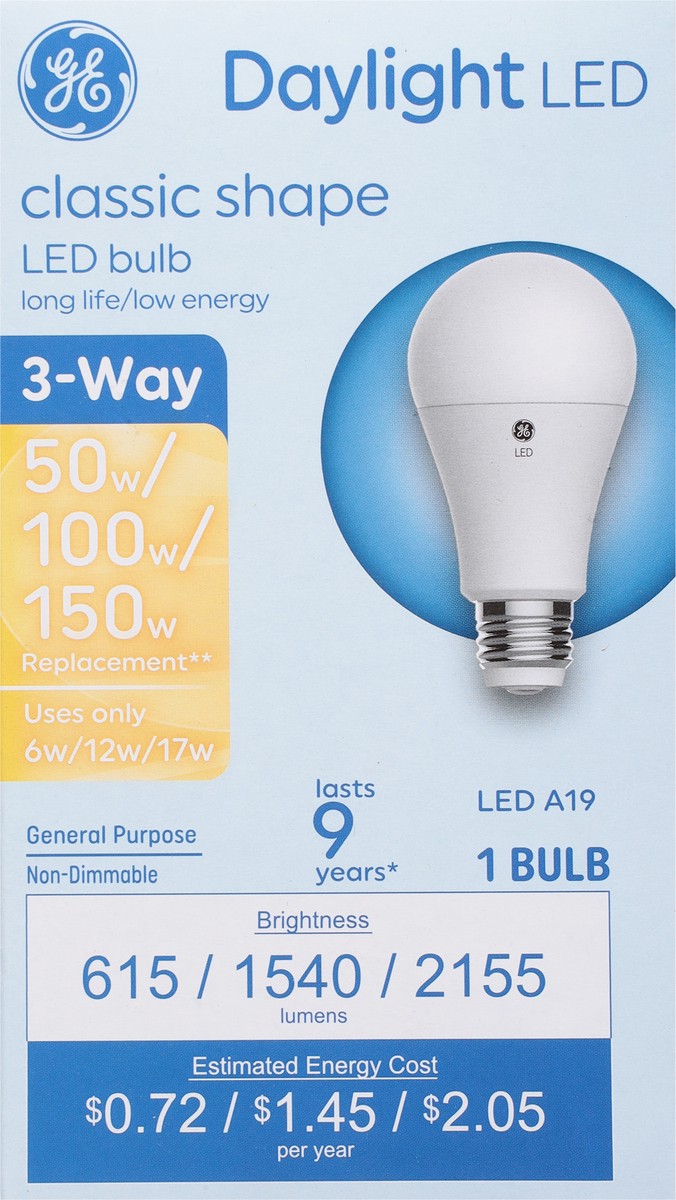 slide 4 of 9, GE 3-Way Classic Shape Daylight LED Light Bulb 1 ea, 1 ct