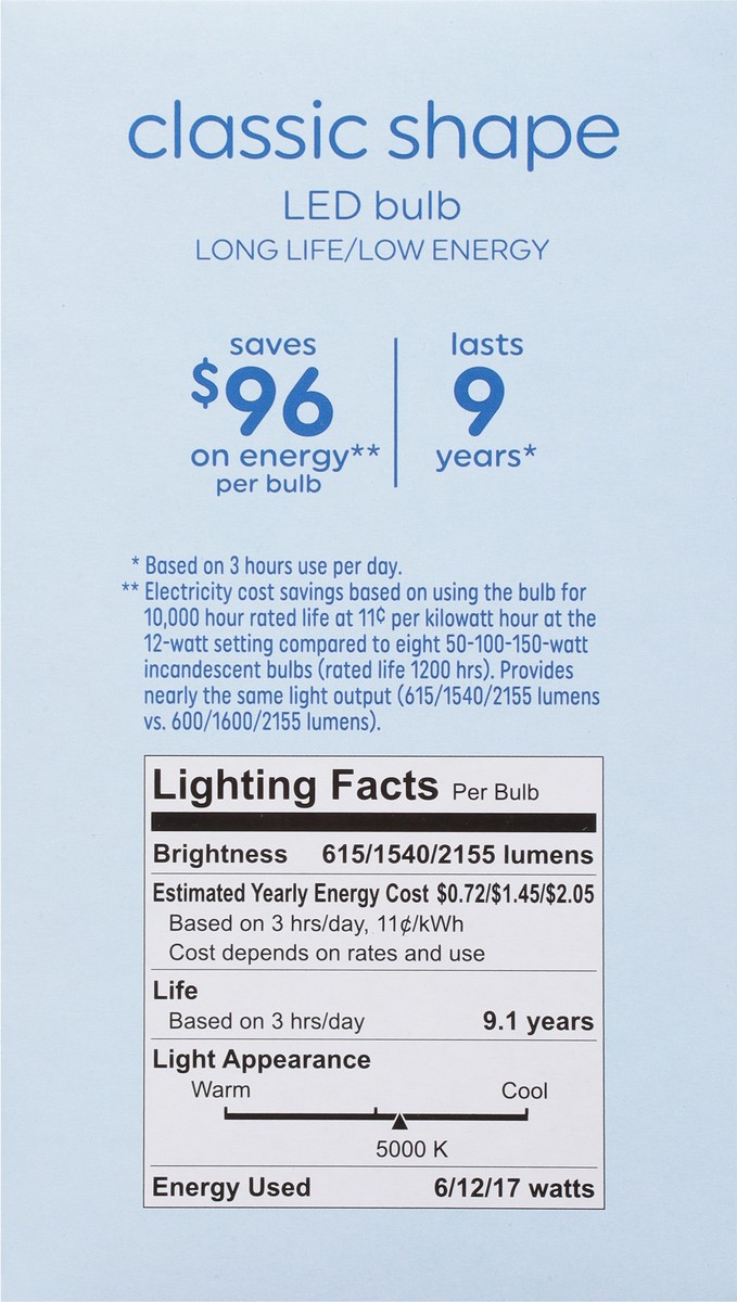 slide 9 of 9, GE 3-Way Classic Shape Daylight LED Light Bulb 1 ea, 1 ct