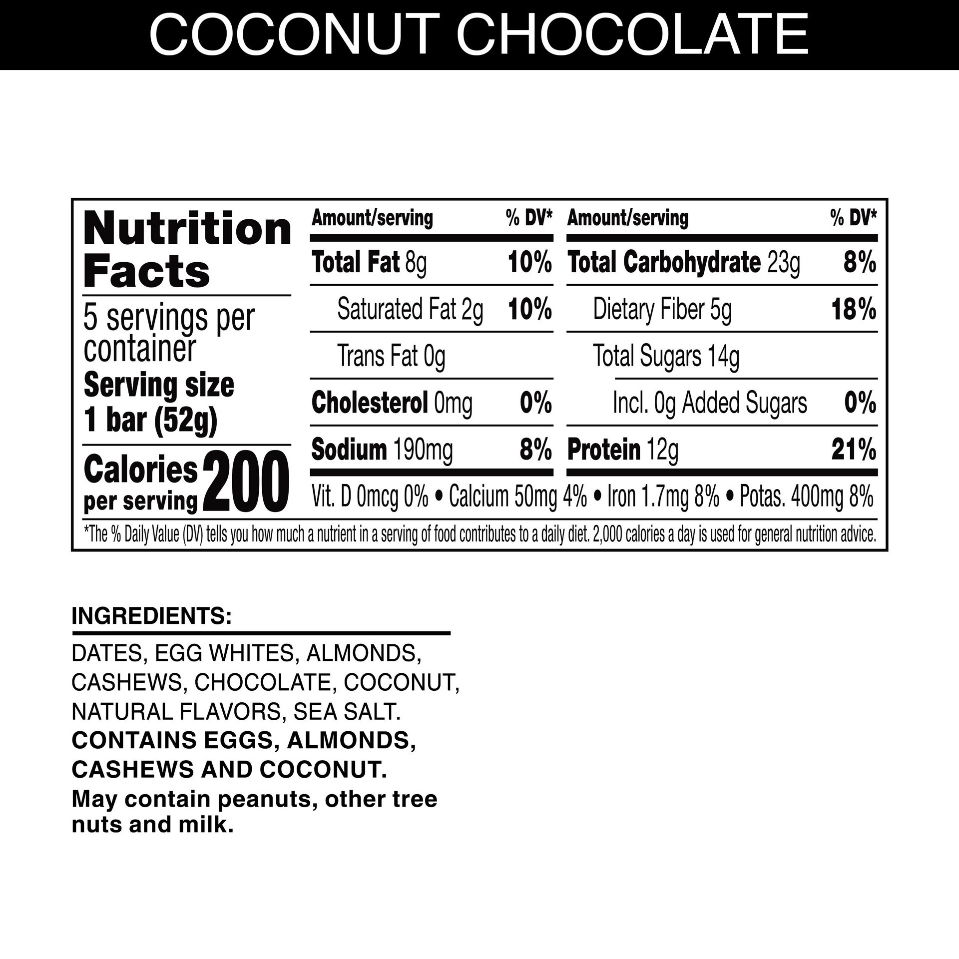 slide 5 of 5, RXBAR Protein Bars, Coconut Chocolate, 9.15 oz, 5 Count, 9.15 oz
