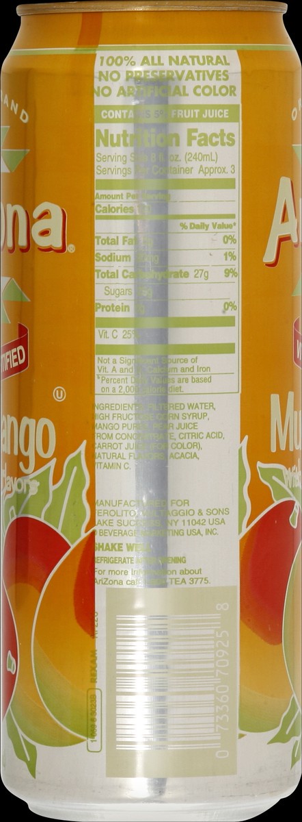 slide 5 of 5, AriZona Arizona Mucho Mango Fruit Juice Cocktail (Single Can) - 23 oz, 23 oz