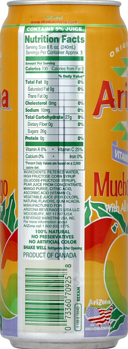 slide 4 of 5, AriZona Arizona Mucho Mango Fruit Juice Cocktail (Single Can) - 23 oz, 23 oz