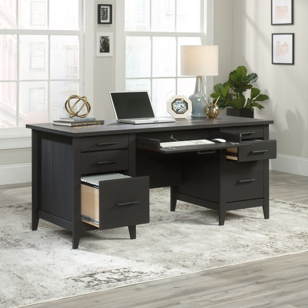 slide 7 of 10, Sauder Summit Station 66"W Executive Desk, Raven Oak, 1 ct