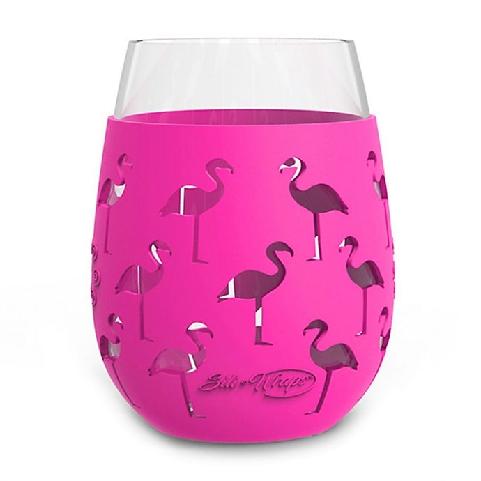 slide 1 of 1, Sharkskinzz Flamingo Sili-Wraps Stemless Wine Glasses, 2 ct