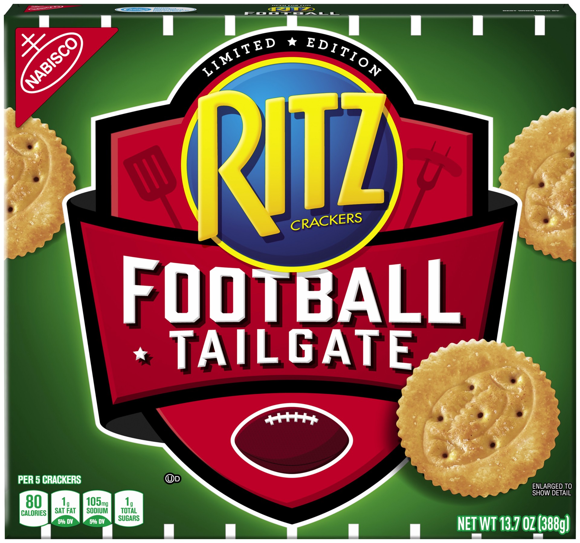 slide 1 of 5, RITZ Crackers, Original Flavor, Football Tailgate Edition, 1 Box (13.7 oz.), 1.01 lb