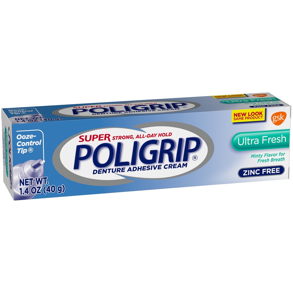 slide 1 of 1, Poligrip Ultra Fresh Denture Adhesive Cream, 1.4 oz