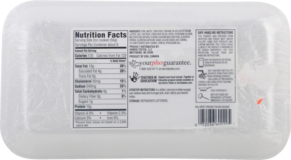 slide 2 of 2, Harris Teeter™ Sweet Italian Ground Sausage, 16 oz