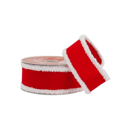 slide 1 of 3, 1.5" X 15ft. Red With White Fluff Edges Wired Ribbon By Celebrate It, 1.5 in x 15 ft