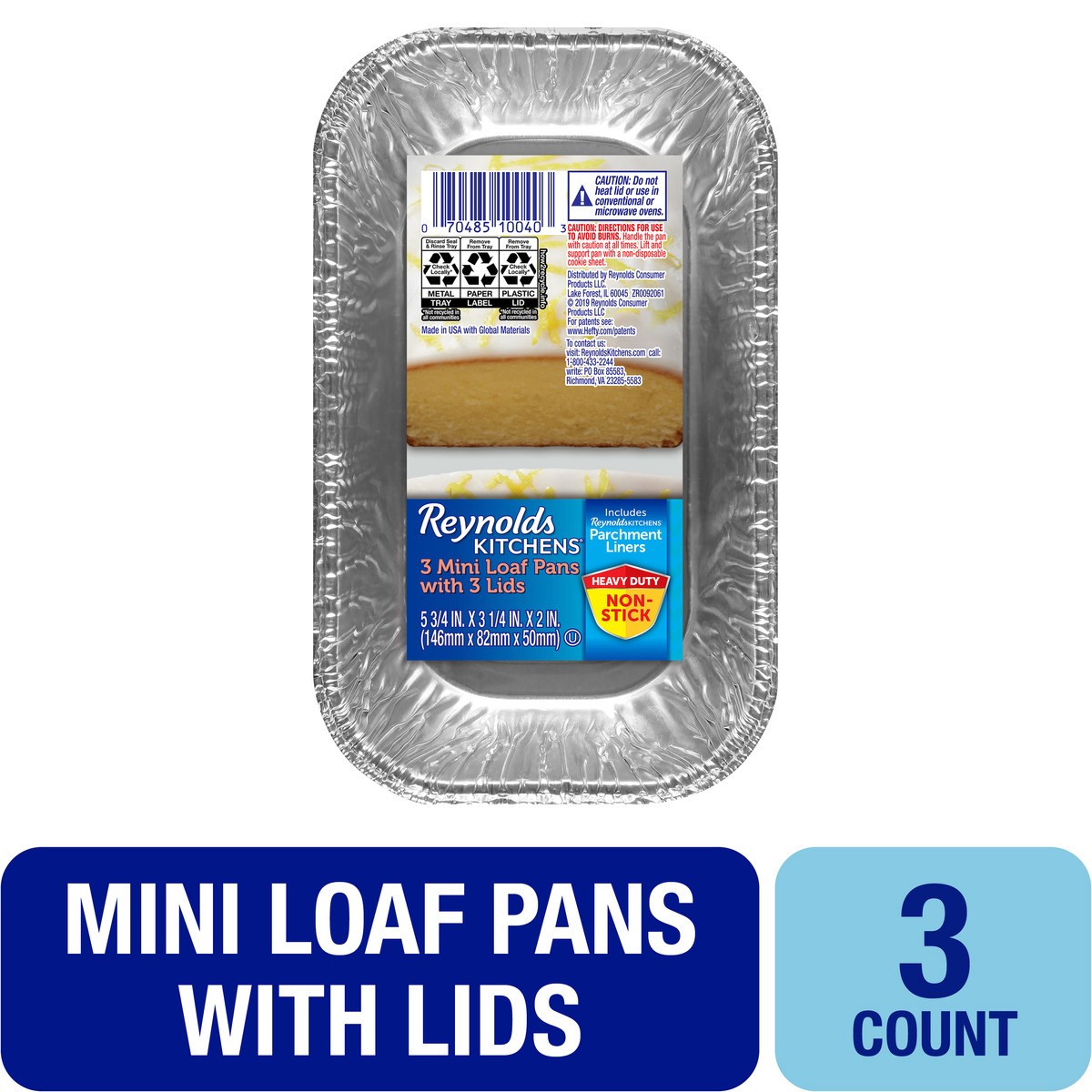 slide 4 of 4, Reynolds Kitchens Mini Loaf Pans with Lids 3 ct Pack, 3 ct