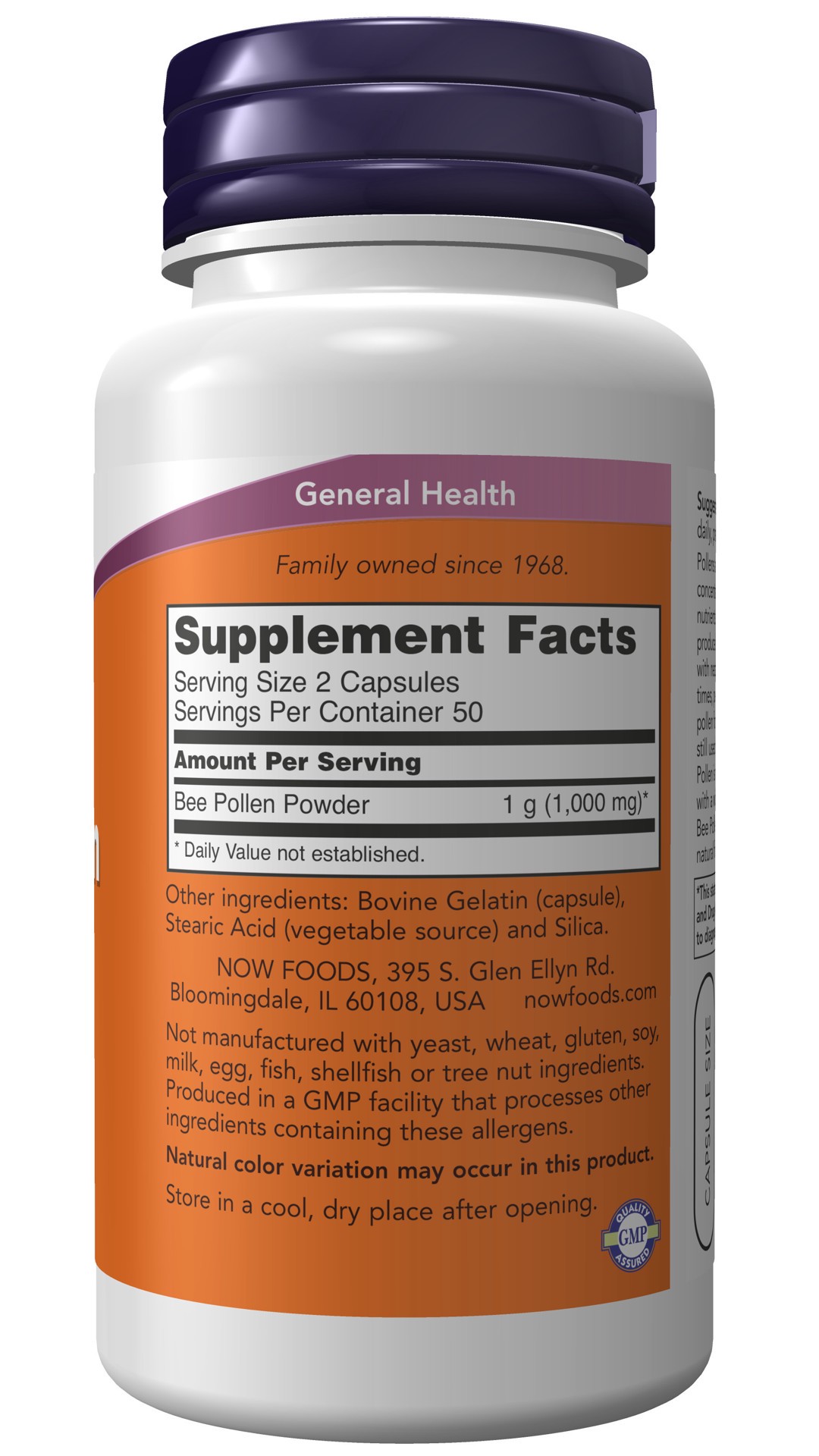 slide 4 of 4, NOW Bee Pollen 500 mg - 100 Capsules, 100 ct