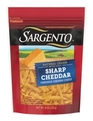 Sargento Shredded Sharp Natural Cheddar Cheese, Traditional Cut, 8 oz.