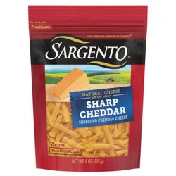 Sargento Shredded Sharp Natural Cheddar Cheese, Traditional Cut, 8 oz.
