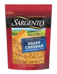Sargento Shredded Sharp Natural Cheddar Cheese, Traditional Cut, 8 oz.
