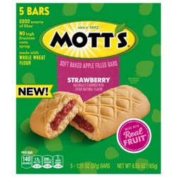 Mott's Soft Baked Apple Filled Bars, Strawberry Flavor Snacks, Made with Real Fruit, 5 ct, 6.55 oz