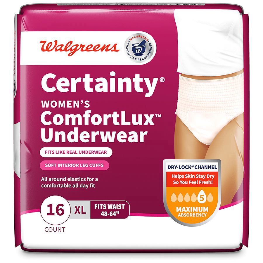 slide 4 of 5, Walgreens Certainty Women's ComfortLux Underwear X-Large, 16 ct
