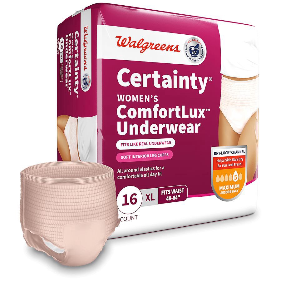 slide 2 of 5, Walgreens Certainty Women's ComfortLux Underwear X-Large, 16 ct