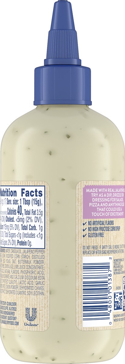 slide 3 of 3, Hellmann's Dressing and Dip Jalapeno Ranch, 9 OZ, 1 Ct , 9 oz