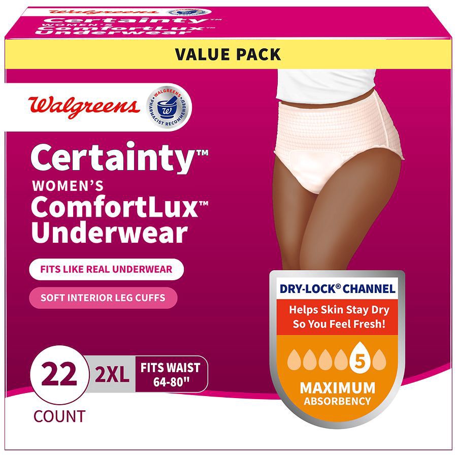 slide 1 of 5, Walgreens Certainty Women's ComfortLux Underwear 2XL, 22 ct