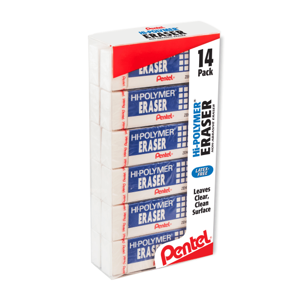 slide 1 of 1, Pentel Hi-Polymer Block Eraser, White, Pack Of 14, 14 ct