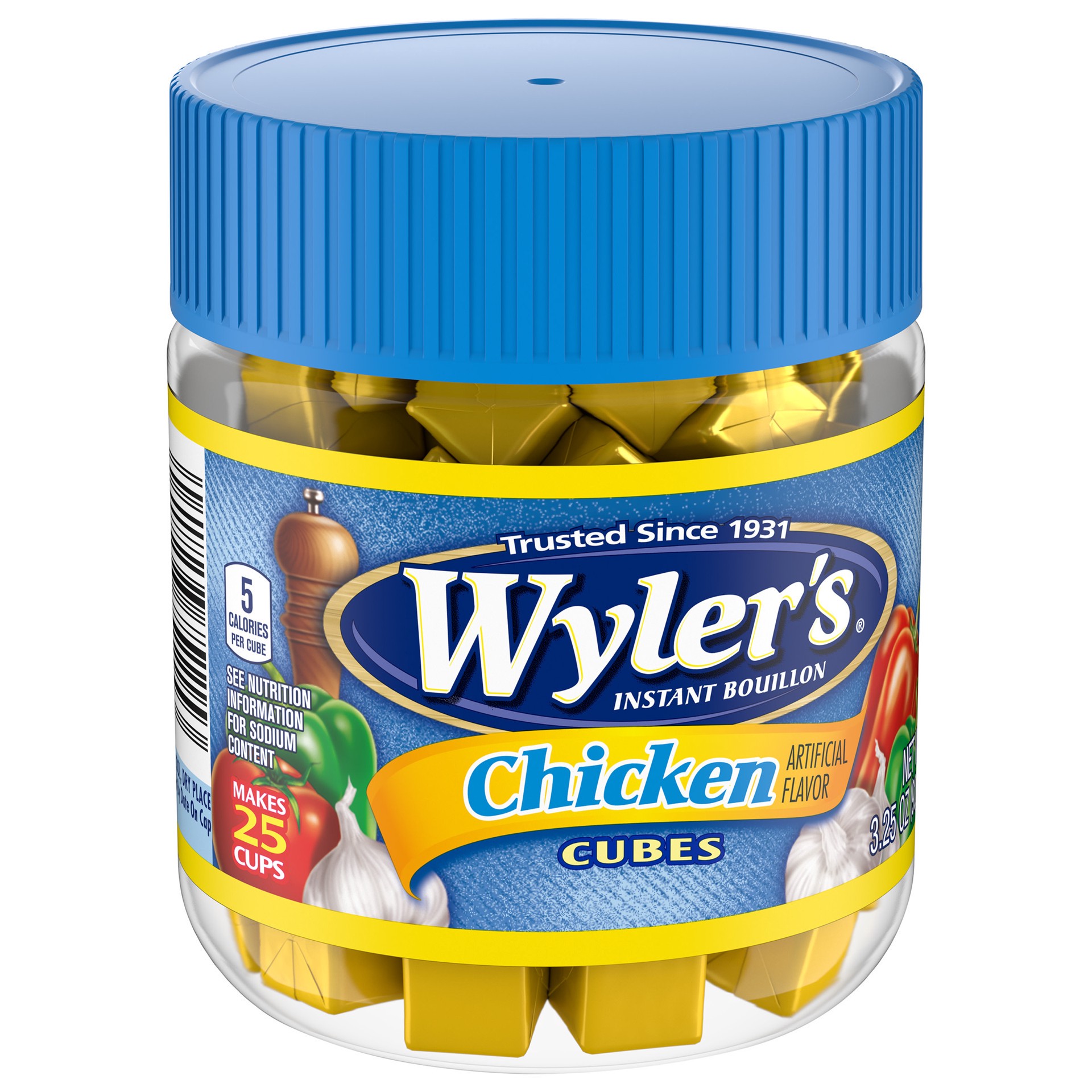 slide 5 of 5, Wyler's Instant Bouillon Chicken Flavored Cubes, 3.25 oz Jar, 3.25 oz