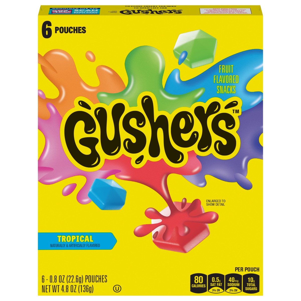 slide 1 of 9, Fruit Gushers Tropical Flavors Fruit Flavored Snacks 6 Count, 6 ct