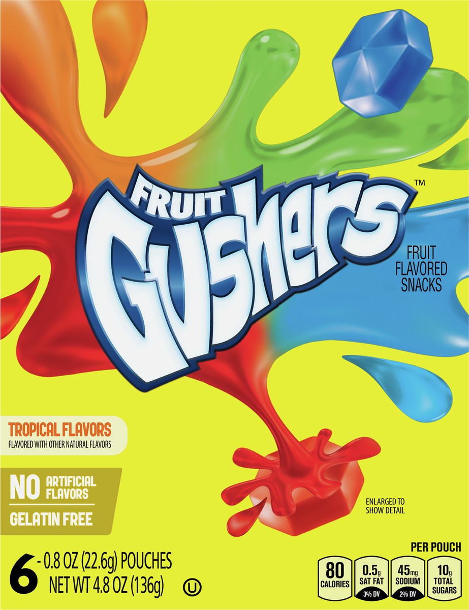 slide 7 of 9, Fruit Gushers Fruit Flavored Snacks, Tropical, Gluten Free, 0.8 oz, 6 ct, 6 ct