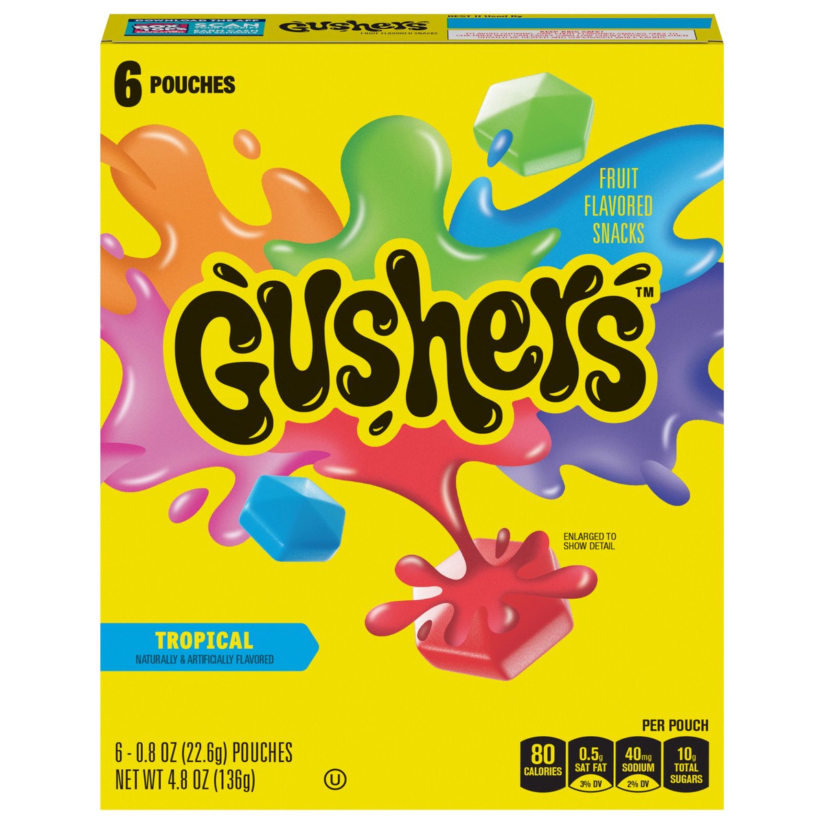 slide 1 of 9, Fruit Gushers Fruit Flavored Snacks, Tropical, Gluten Free, 0.8 oz, 6 ct, 6 ct