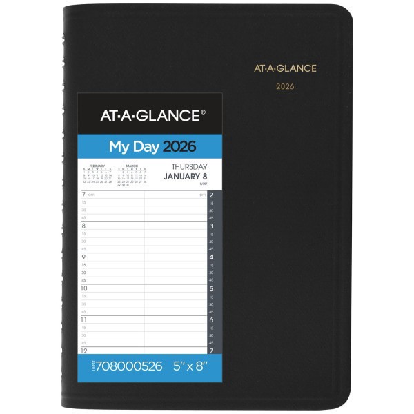 slide 1 of 10, AT-A-GLANCE® 2026 Daily Quarter-Hour Appointment Book Planner, Black, Small, 5"" x 8"", 1 ct