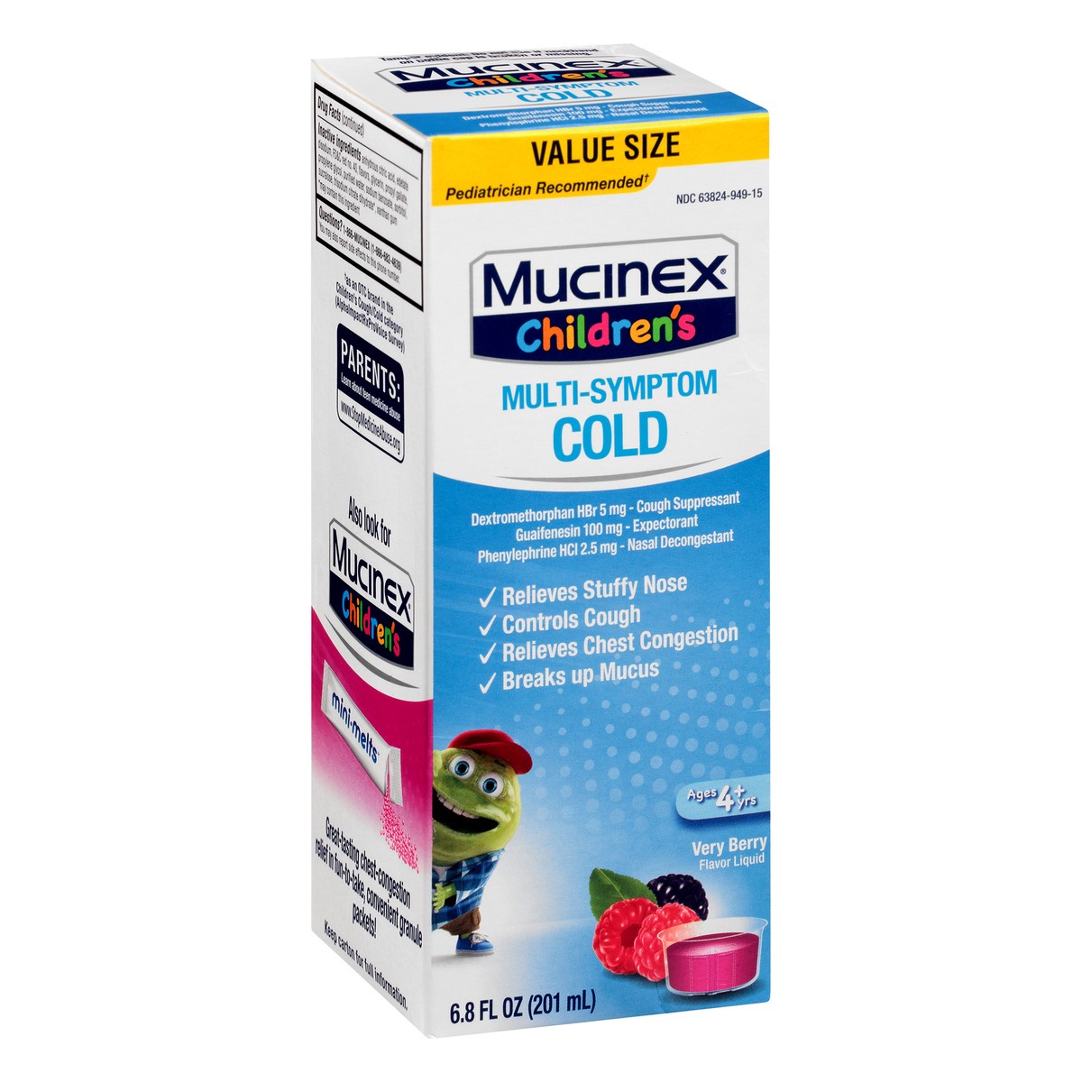 slide 4 of 9, Mucinex Children's MultiSymptom Cold Cough Suppressant Very Berry Liquid Age 4+, 6.8 fl oz