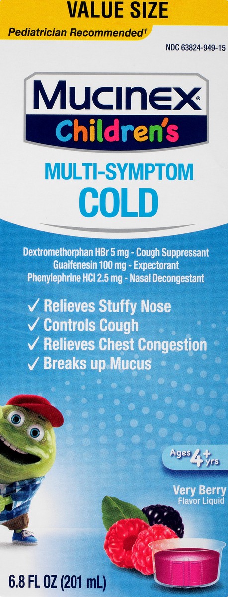 slide 5 of 9, Mucinex Children's MultiSymptom Cold Cough Suppressant Very Berry Liquid Age 4+, 6.8 fl oz